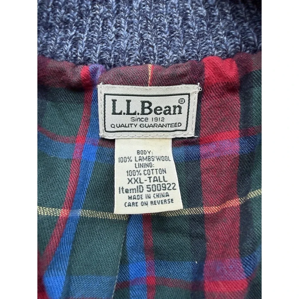 LL Bean Lambs Wool Flannel Lined Sweater Mens Size XXL Tall Full Zip Blue